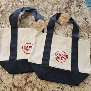 Trader Joe's Canvas Mini Tote Bag - Navy & Natural x2